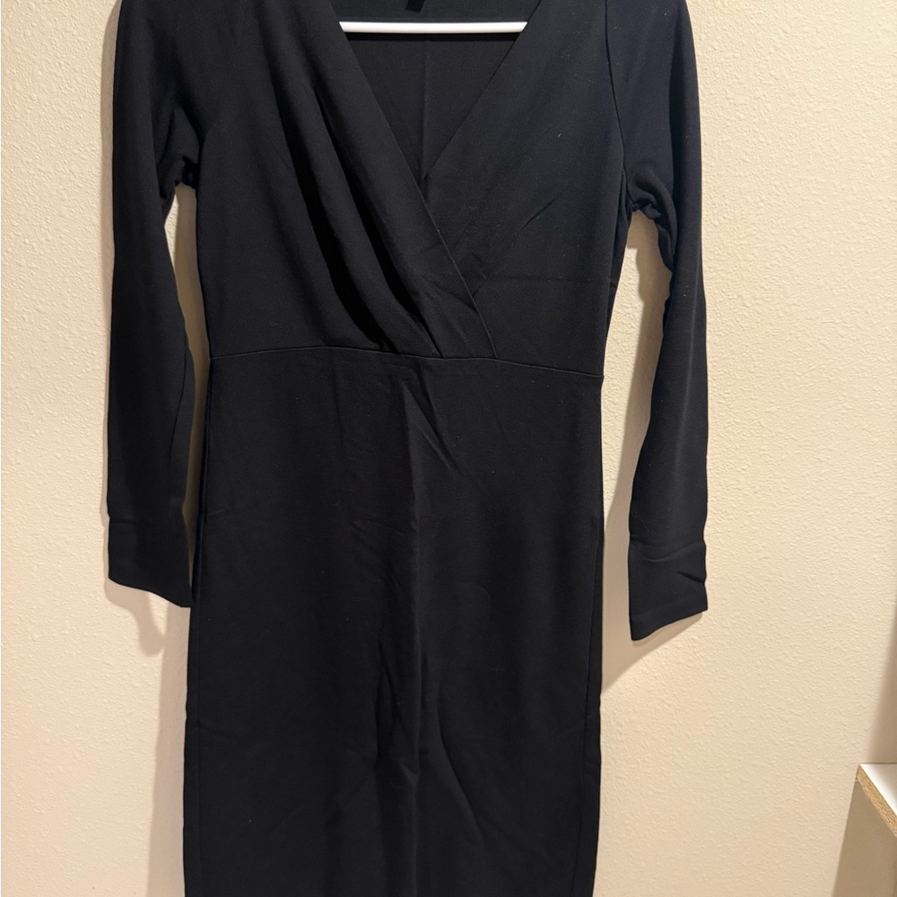 Talbots Black Long Sleeve Wrap Sheath Dress